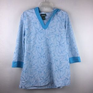 L.L Bean Blue White Hooded Pullover Size Large